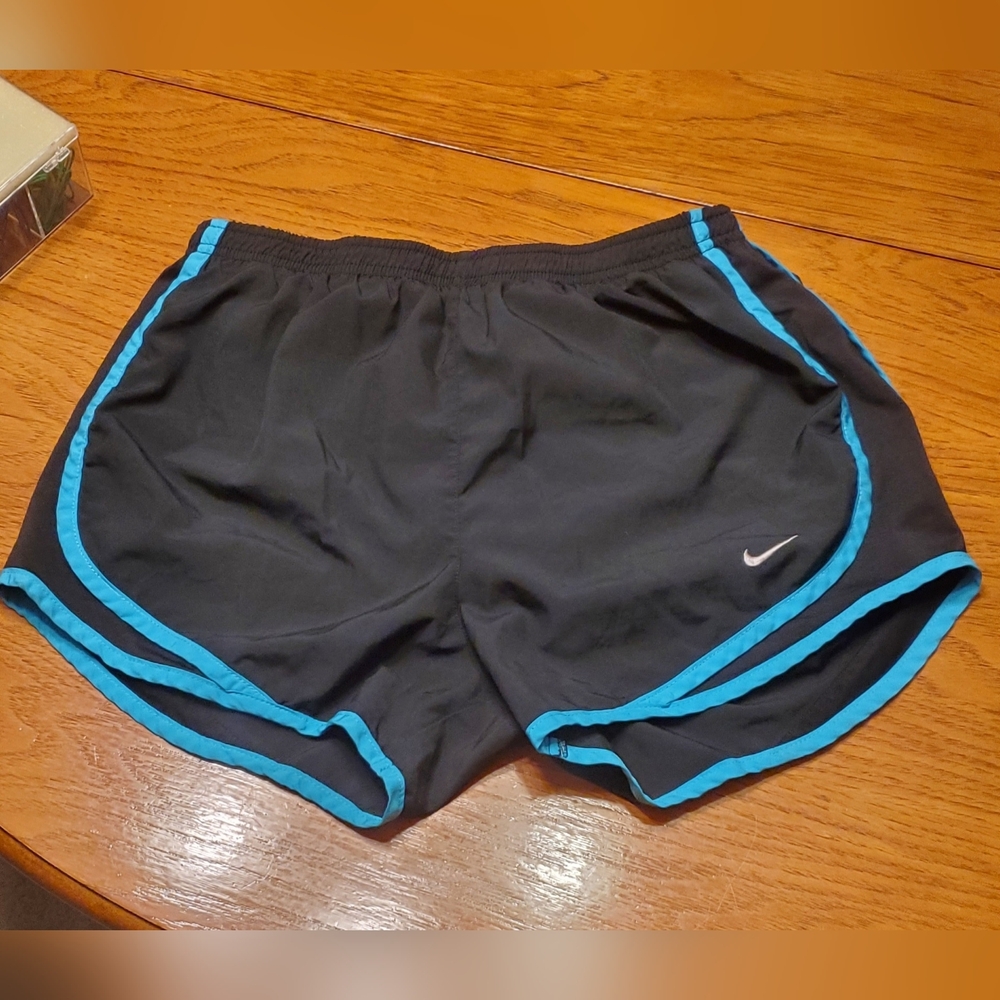 Nike Women's Athletic Shorts Sz S, Dri-fit, Black and Turquoise Stripes